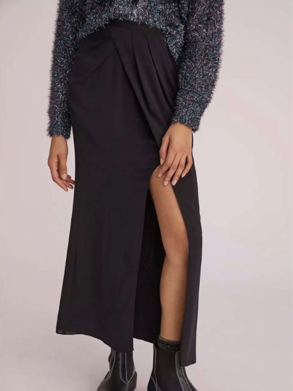 NWT Anthropologie Slim Slit-Hem Maxi Skirt with Draped Front